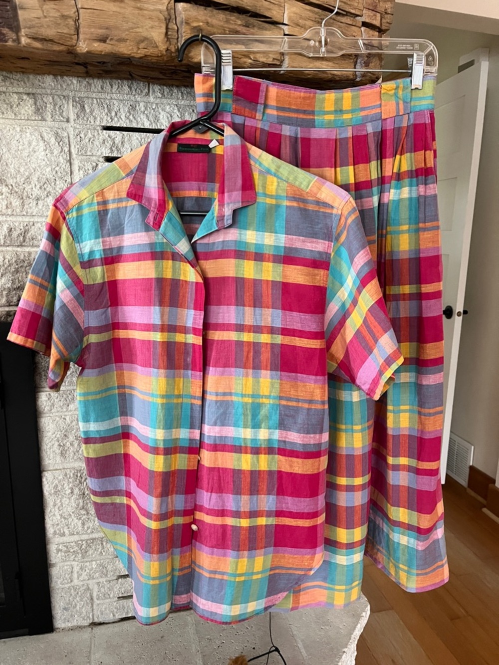 Skirt and blouse set for Spring/Summer in colorful plaid .  Size Medium